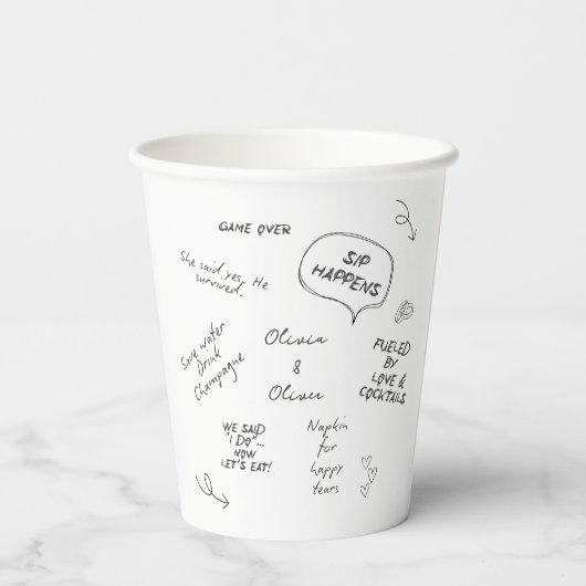 Custom name, funny love note handwriting wedding papieren bekers (Achterkant)