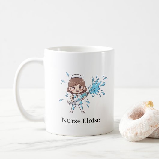 Custom Name Funny Nurse Overflowing Syringe Mug Koffiemok (Met donut)