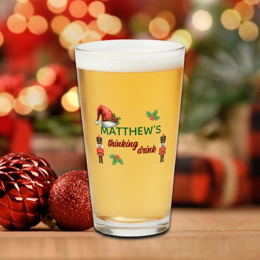 Custom Name Funny Thinking Drink Christmas Hat Glas