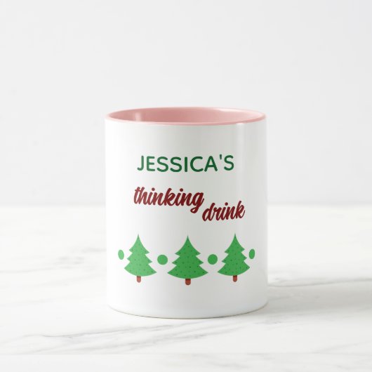 Custom Name Funny Thinking Drink Christmas Trees Mok (Midden)