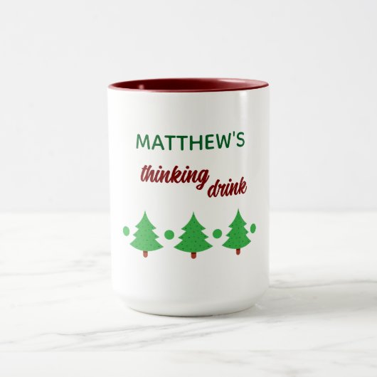Custom Name Funny Thinking Drink Christmas Trees Mok (Midden)