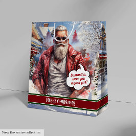 Custom Name Gift Bag Coolest Santa Claus Holiday Medium Cadeauzakje