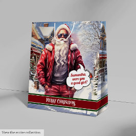 Custom Name Gift Bag Coolest Santa Claus Holiday Medium Cadeauzakje
