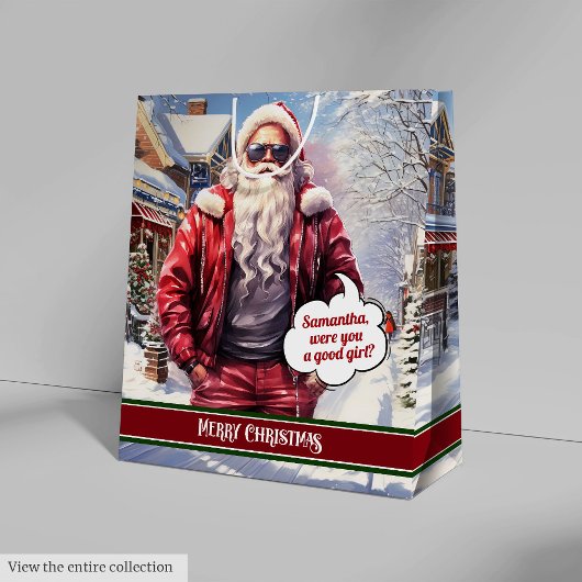 Custom Name Gift Bag Coolest Santa Claus Holiday Medium Cadeauzakje