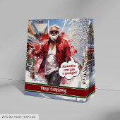 Custom Name Gift Bag Handsome Santa Celebration Medium Cadeauzakje
