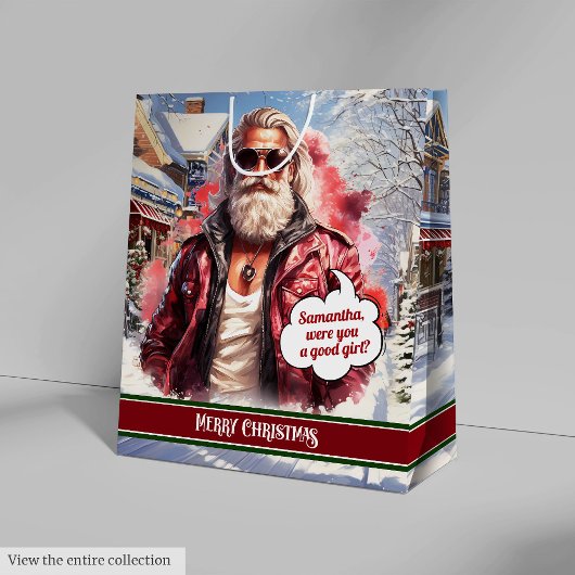 Custom Name Gift Bag Handsome Santa Celebration Medium Cadeauzakje