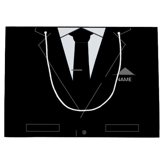 Custom Name Gift Bag met Zakelijk Zwart Kostuum Groot Cadeauzakje (Voorkant)