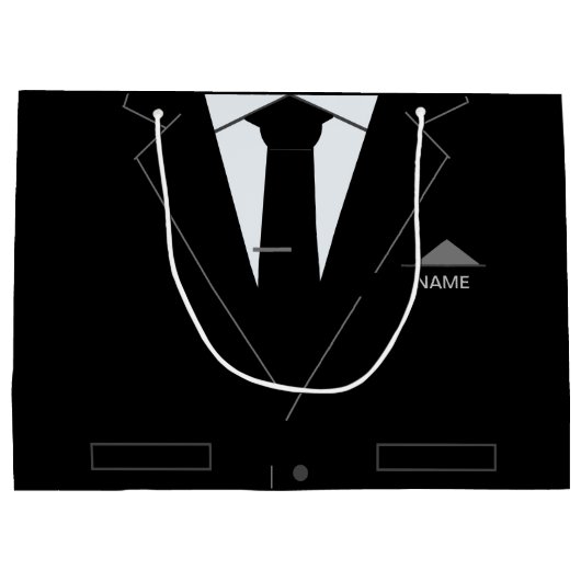 Custom Name Gift Bag met Zakelijk Zwart Kostuum Groot Cadeauzakje (Achterkant)