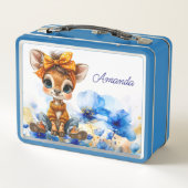 Custom Name Giraffe polka dot bow blue poppies (Achterkant)