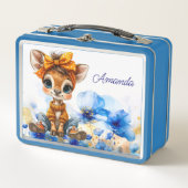 Custom Name Giraffe polka dot bow blue poppies (Voorkant)