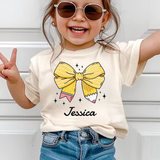 Custom Name Girl Back to School Coquette Preschool T-shirt