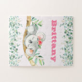 Custom Name Girls Koala Bear Pink & Greenery Legpuzzel (Horizontaal)