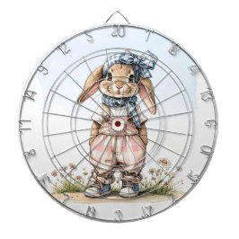 Custom Name girly rabbit blue check bow Dartbord