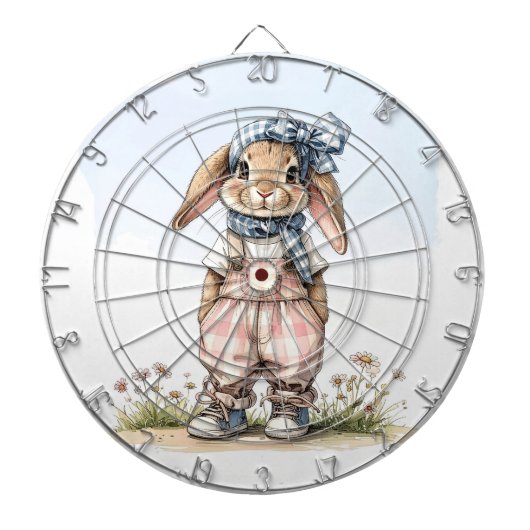 Custom Name girly rabbit blue check bow Dartbord (Voorkant)