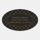 Custom Name Gold Metallic Foil Bees on Black Ovale Sticker (Voorkant)