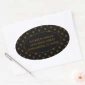 Custom Name Gold Metallic Foil Bees on Black Ovale Sticker (Envelop)