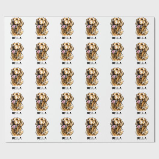 Custom Name Golden Retriever Dog Portrait Funny Cadeaupapier (Vlak)