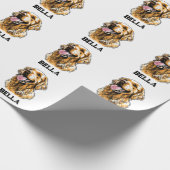 Custom Name Golden Retriever Dog Portrait Funny Cadeaupapier (Hoek)