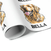 Custom Name Golden Retriever Dog Portrait Funny Cadeaupapier (Rol Hoek)