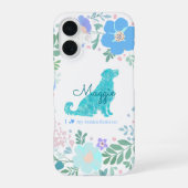 Custom Name Golden Retriever Pastel Blue Floral iPhone 16 Hoesje (Achterkant)