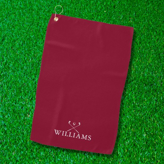 Custom Name Golf Clubs Burgundy Red Golfhanddoek