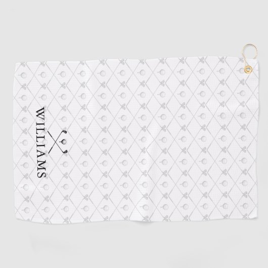 Custom Name Golf Clubs Pattern Black And White Golfhanddoek (Horizontaal)