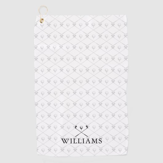 Custom Name Golf Clubs Pattern Black And White Golfhanddoek (Voorkant)