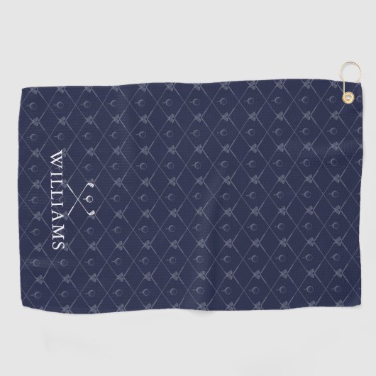 Custom Name Golf Clubs Pattern Navy Blue Golfhanddoek (Horizontaal)
