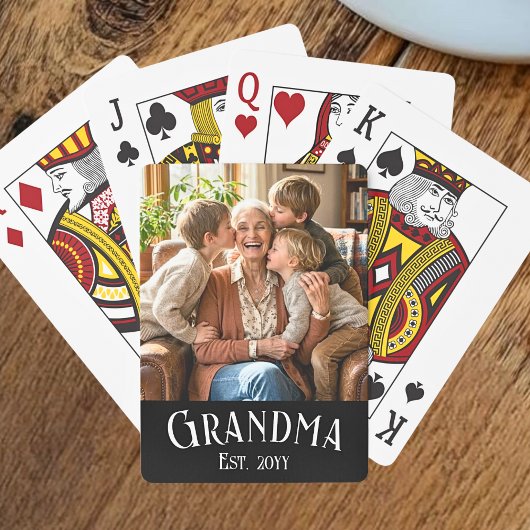 Custom Name Grandma Established Year Photo Pokerkaarten