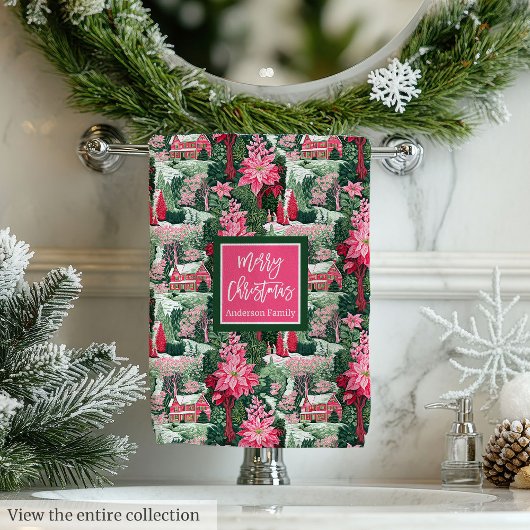 Custom name green and pink Christmas preppy towel Bad Handdoek