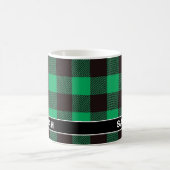 Custom Name Green & Black Buffalo Plaid Koffiemok (Center)
