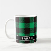 Custom Name Green & Black Buffalo Plaid Koffiemok (Links)