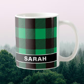 Custom Name Green & Black Buffalo Plaid Koffiemok