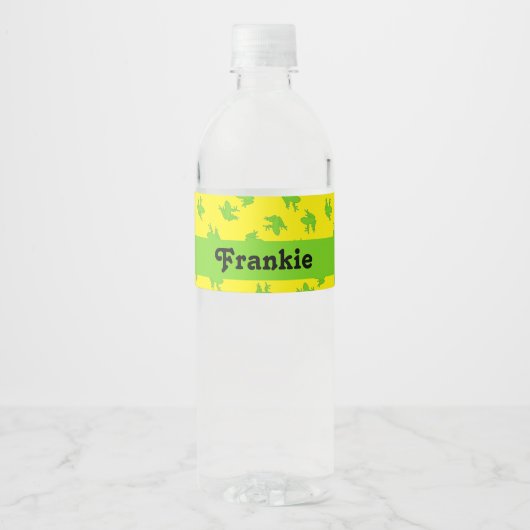 Custom name green frogs on yellow waterfles etiket (Voorkant)