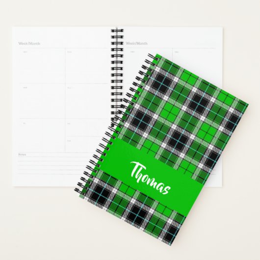 Custom name green plaid pattern planner (Display)