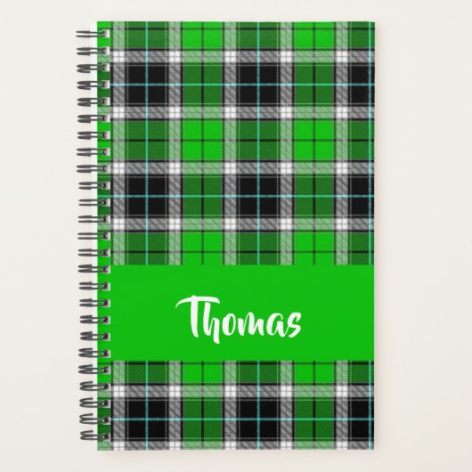 Custom name green plaid pattern planner (Voorkant)