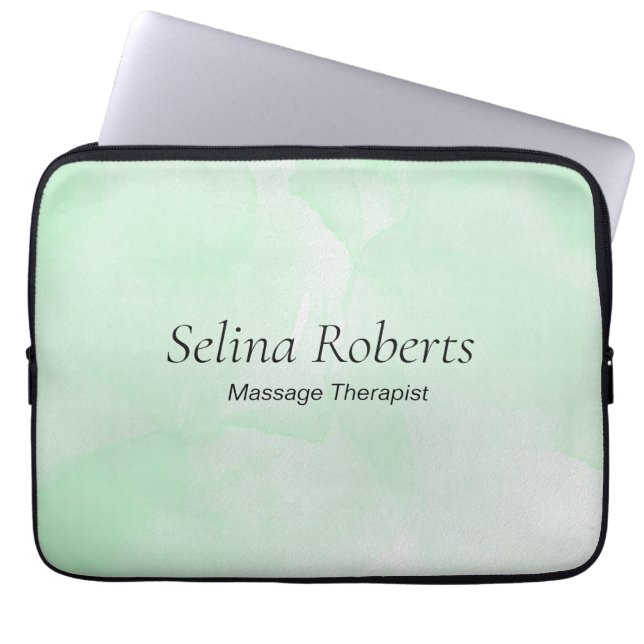 Custom name green watercolor laptop sleeve (Voorkant)