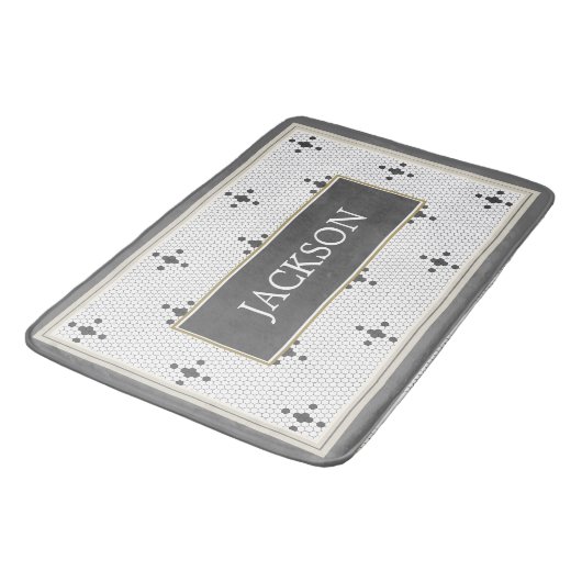 Custom Name Grey 4-puntige ster Faux Hexagon Tegel Badmat (Gekanteld)