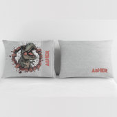 Custom Name Grey Boys Dinosaur Roaring T-Rex Kussensloop