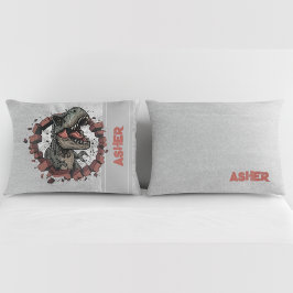 Custom Name Grey Boys Dinosaur Roaring T-Rex Kussensloop