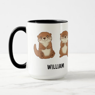 Custom Name Hand Drawn Cute Otters Coffee Mok