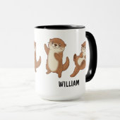 Custom Name Hand Drawn Cute Otters Coffee Mok (Voorkant rechts)