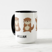 Custom Name Hand Drawn Cute Otters Coffee Mok (Voorkant links)
