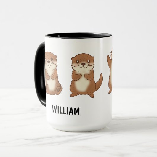 Custom Name Hand Drawn Cute Otters Coffee Mok (Voorkant links)