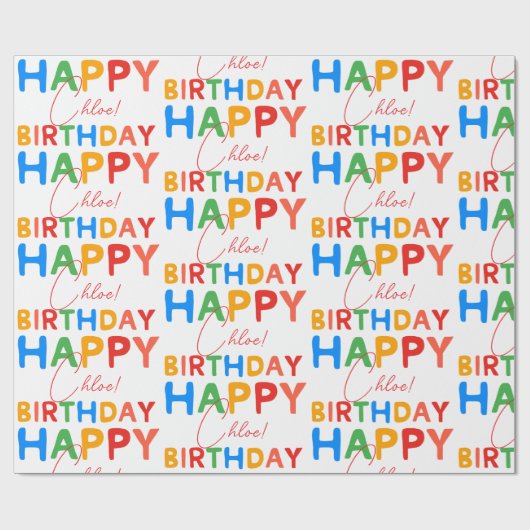 Custom Name Happy Birthday  Cadeaupapier (Vlak)