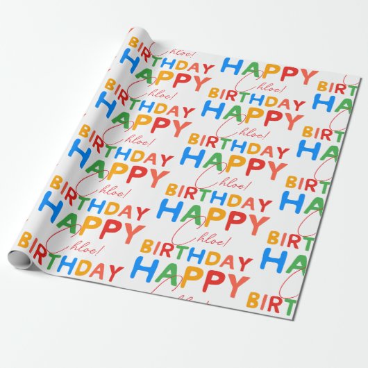 Custom Name Happy Birthday  Cadeaupapier (Uitgerold)