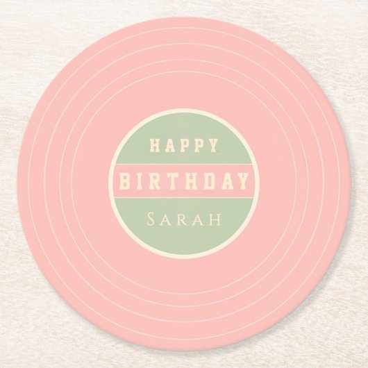 Custom Name Happy Birthday Drink Ronde Kartonnen Onderzetter (Voorkant)