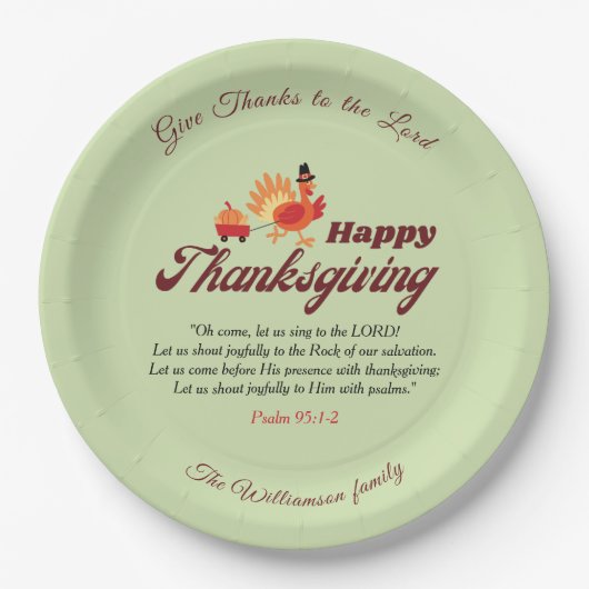 Custom Name | Happy Thanksgiving with Bible Verse  Papieren Bordje (Voorkant)