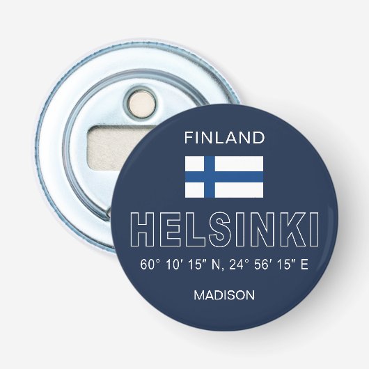 Custom Name Helsinki Coordinates Button Flesopener (Voorkant)