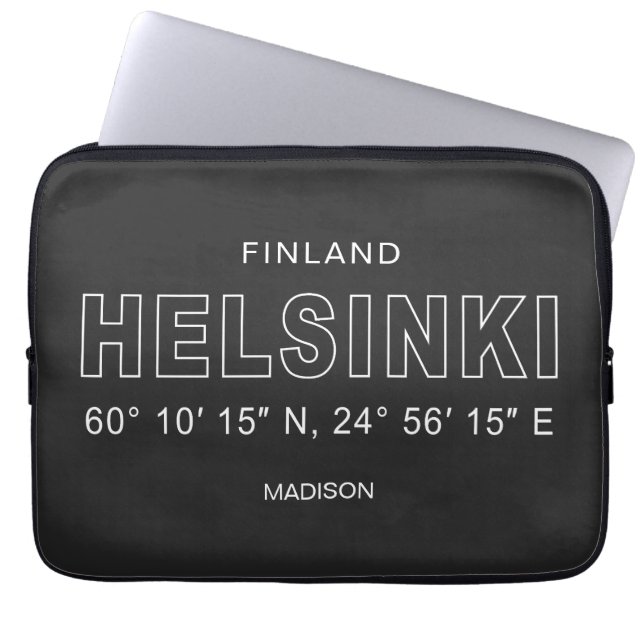 Custom Name Helsinki Coordinates Laptop Sleeve (Voorkant)